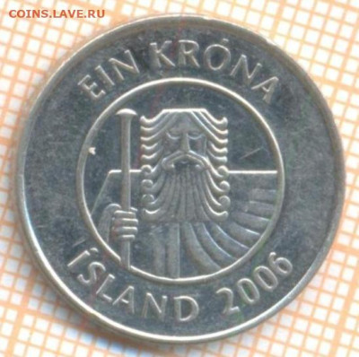 Исландия 1 крона 2006 г., до  06.03.2024 г. в 22.00 по Моск - Исландия 1 крона 2006 10 148