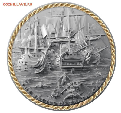 Монеты с Корабликами - Niue-5-Dollars-Battle-of-Trafalgar-2023-Antique-silver-Reverse