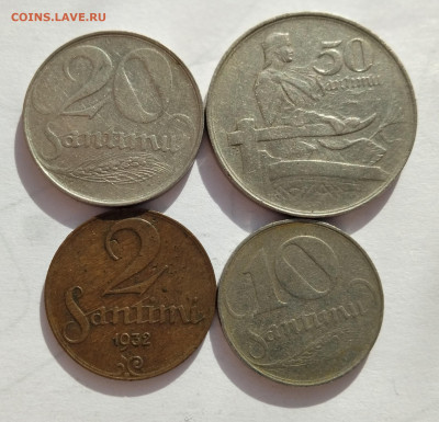 Латвия 2 сантим (1932); Латвия 10, 20, 50 сантим (1922) - 4-2
