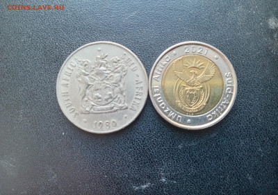 5 ранд 2021 100 лет Резервному банку+50 центов 1980 ЮАР - 20240306_190908