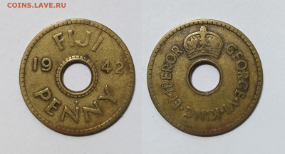 Фиджи 1 пенни 1942 года Георг VI  бронза (латунь) - 16.03 - IMG_20240310_203943
