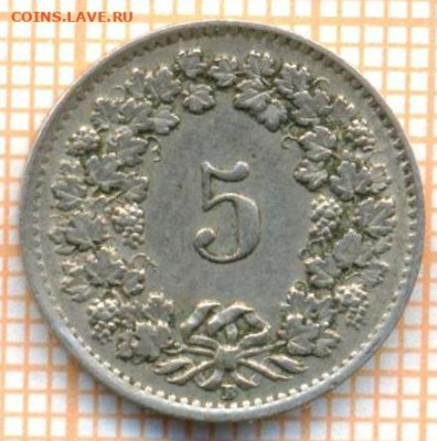 Швейцария 5 раппенов 1944 г., до 22.03.2024 г. в 22.00 по Мо - Швейцария 5 раппенов 1944 358а