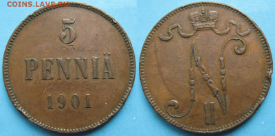 Финляндия 5 пенни 1901 до 26-03-24 в 22:00 - Финляндия 5 пенни 1901    120-ak7-3316