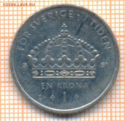 Швеция 1 крона 2008 г., до 27.03.2024 г. в 22.00 по Москве - Швеция 1 крона 2008 499а