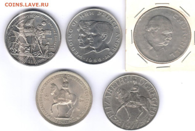 5 монет кронового формата. Либерия, Самоа, Британия - кроны р