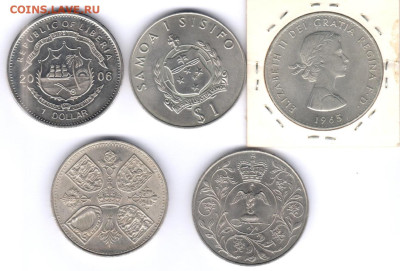 5 монет кронового формата. Либерия, Самоа, Британия - кроны а