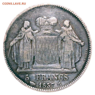 Рассказ об истории денежного обращения княжества Монако - 5 франков